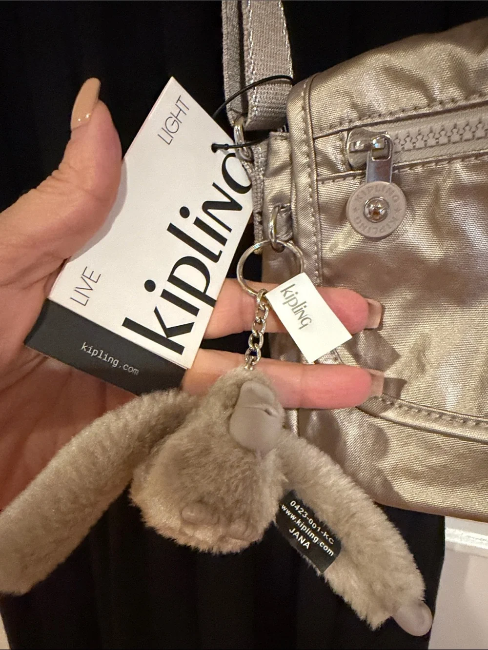 Kipling Light Metallic  Crossbody with Monkey Charm New with Tag.